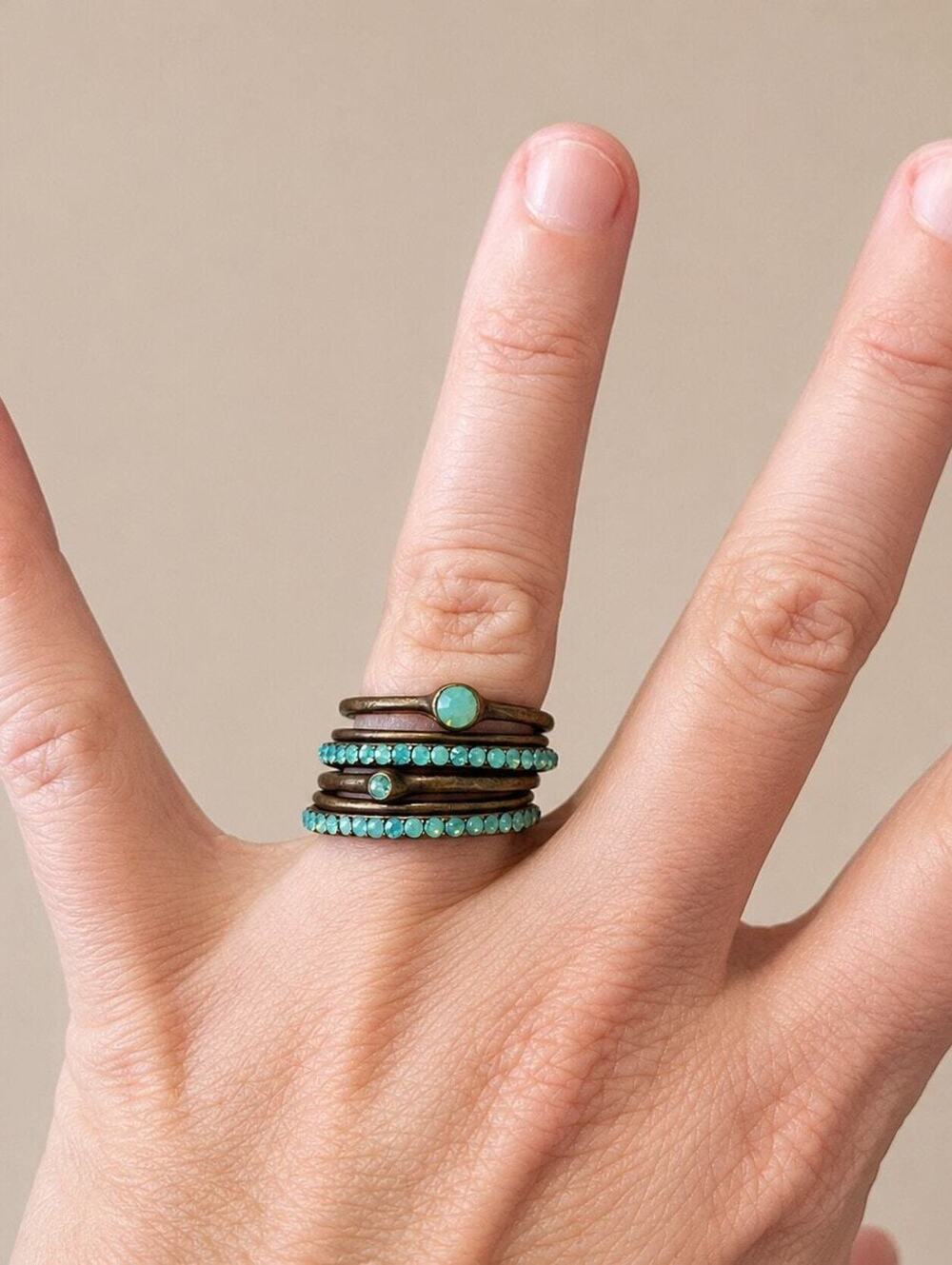 Ole 6 Ring Layered Turquoise Tone Statement Ring Approx Size 7 Stackable